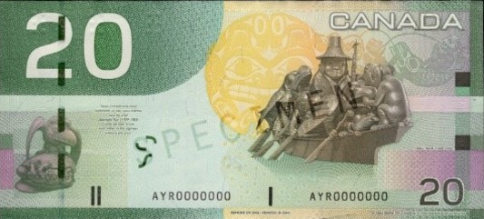$20 banknote from the Canadian Journey series