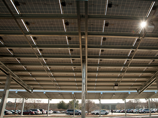 photo of a UC Davis parking lot with solar panels